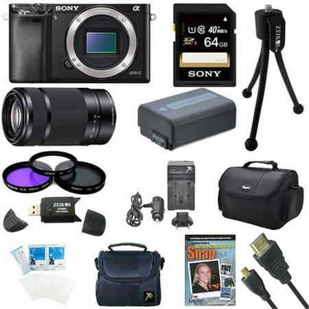 Sony Alpha a6000 24.3MP Mirrorless Digital Camera with 55-210mm Zoom Lens Accessory Bundle