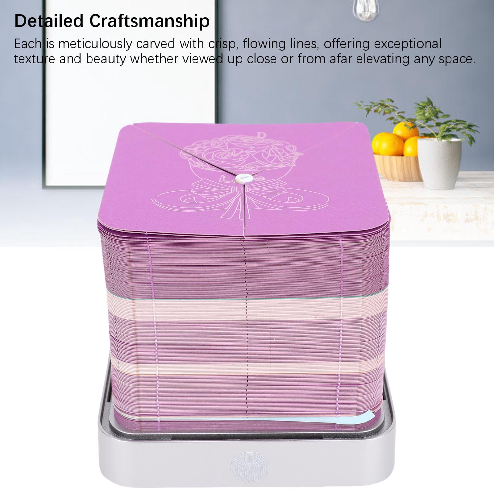 Yajisi Rose Bouquet 3D Memo Pad with Light, 2026 Calendar, Paper Carving Hand Tear Art Notepad Sculpture for Desktop Decor Birthday Gift, Purple (3.86x3.86x3.66 in / 9.8x9.8x9.3 cm)