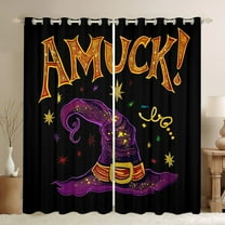 jejeloiu Witch Hats Black Out Curtains,Amuck Halloween Day Curtains Pack of 2 (42x63 Each),Purple Orange Black Bedroom Curtains For Girls,Ultra Soft Home Decor
