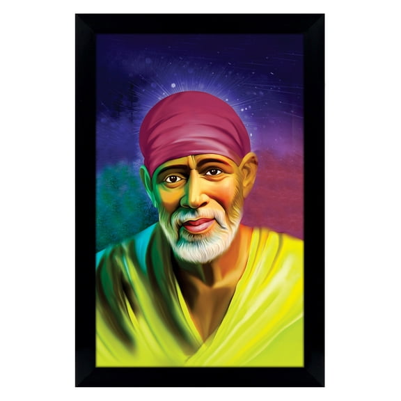 IBA Indianbeautifulart Elegant And Religious God Photo Frame Sai Baba Poster With Frame Black Wall Frame DeityPhotoFrame Wall DecorFor Home/ Office/ Temple