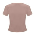 thumbnail image 5 of Ediodpoh Women's Casual Basic Going Out Crop Tops Slim Fit Short Sleeve Crew Neck Tight T Shirts 2025 Womens Summer Tops Khaki1 M, 5 of 5