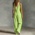 thumbnail image 5 of VBVC Women's Sleeveless V-Neck Wide Leg Jumpsuit, Summer Zipper Palazzo Pants For Women, Ladies' Stand Collar Boho One Piece Outfit with Pockets,Green,S-2XL, 5 of 6