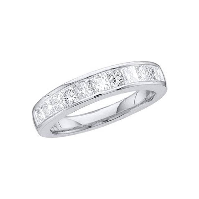 14kt Or Blanc Femmes Princesse Canal Serti Diamant Simple Rangée Bande de Mariage 1/2 Cttw