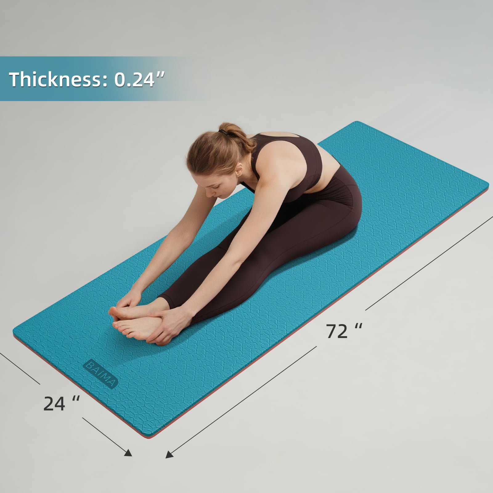BAIMA TPE Yoga Mat - Tear-Resistant, Lightweight, Non-Slip Double-Sided Exercise Mat with Carry Strap(Lakeblue+Orange)
