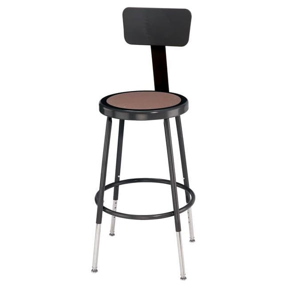 18 in. Adjustable Black Round Hardboard Lab Stool with Backrest