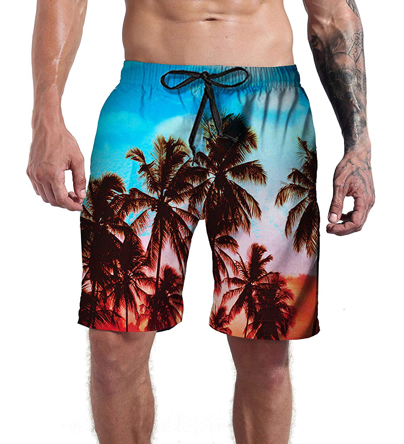 Goodstoworld - Men's Hawaiian Big & Tall Swim Trunks Colorful Beach ...