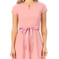 thumbnail image 5 of Women's Casual Solid Flared A Line Swing Dresses Short Sleeve with Satin Belt Trim, 5 of 6