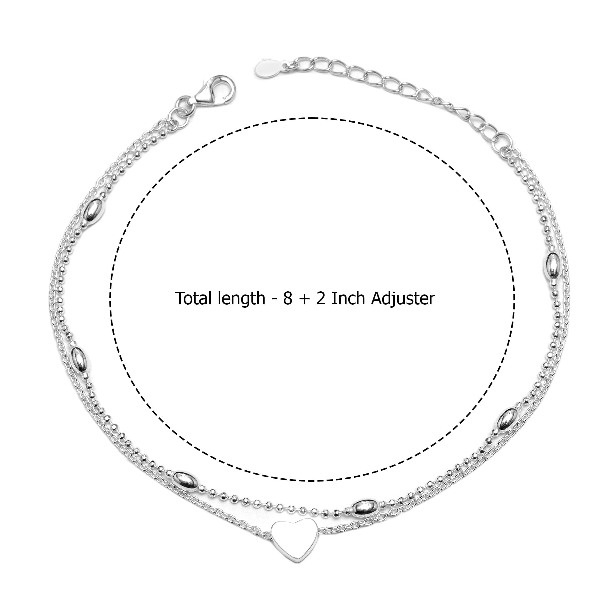 LeCalla 925 Sterling Silver Ball Chain Anklets With Heart Charm Hypoallergenic Jewelry Gifts for Women and Teen 10" Inch