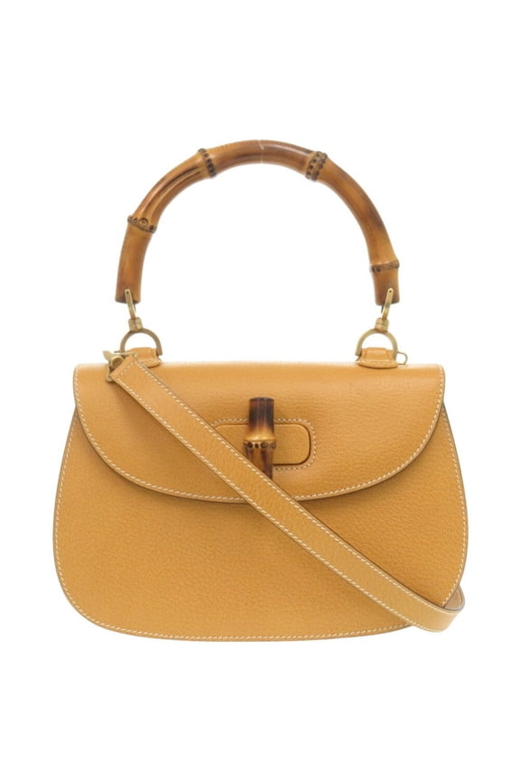 Pre-Owned Gucci Bamboo 000 1364 0633 Leather Yellow Handbag (Good)