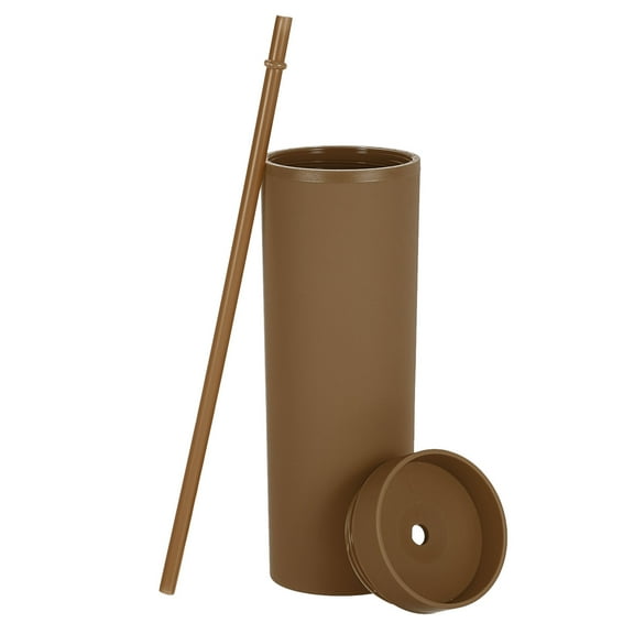Uxcell 1 Pack Double Wall Tumbler with Straw and Lid, 16 OZ Acrylic Cup, Matte Dark Brown