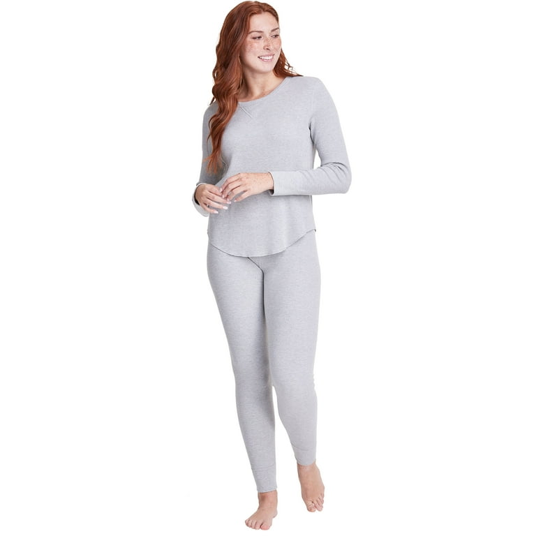 Hanes Women s Relaxed Fit Waffle Knit Crew Grey Heather L