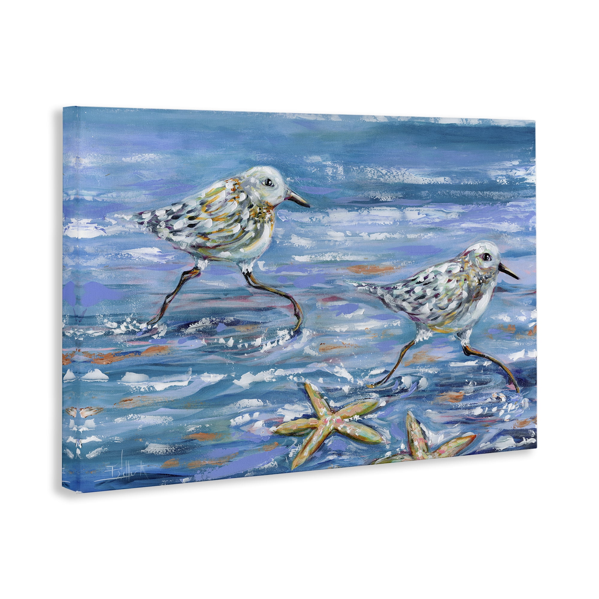 Stupell Industries Running Sea Sandpipers Coastal Painting Gallery Wrapped Canvas Art Print Wall Art, 45 x 30