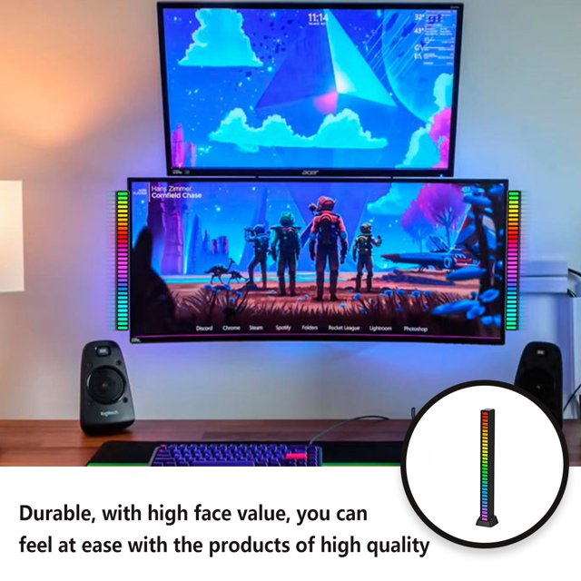 Langgg Lampe de Table RGB Rechargeable Contrôle du Son Sans Fil Éclairage 32 Perles Noir 1ensemble