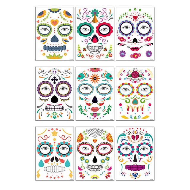 Etiqueta engomada de tatuajes de Halloween Wmkox8yii 9 hojas