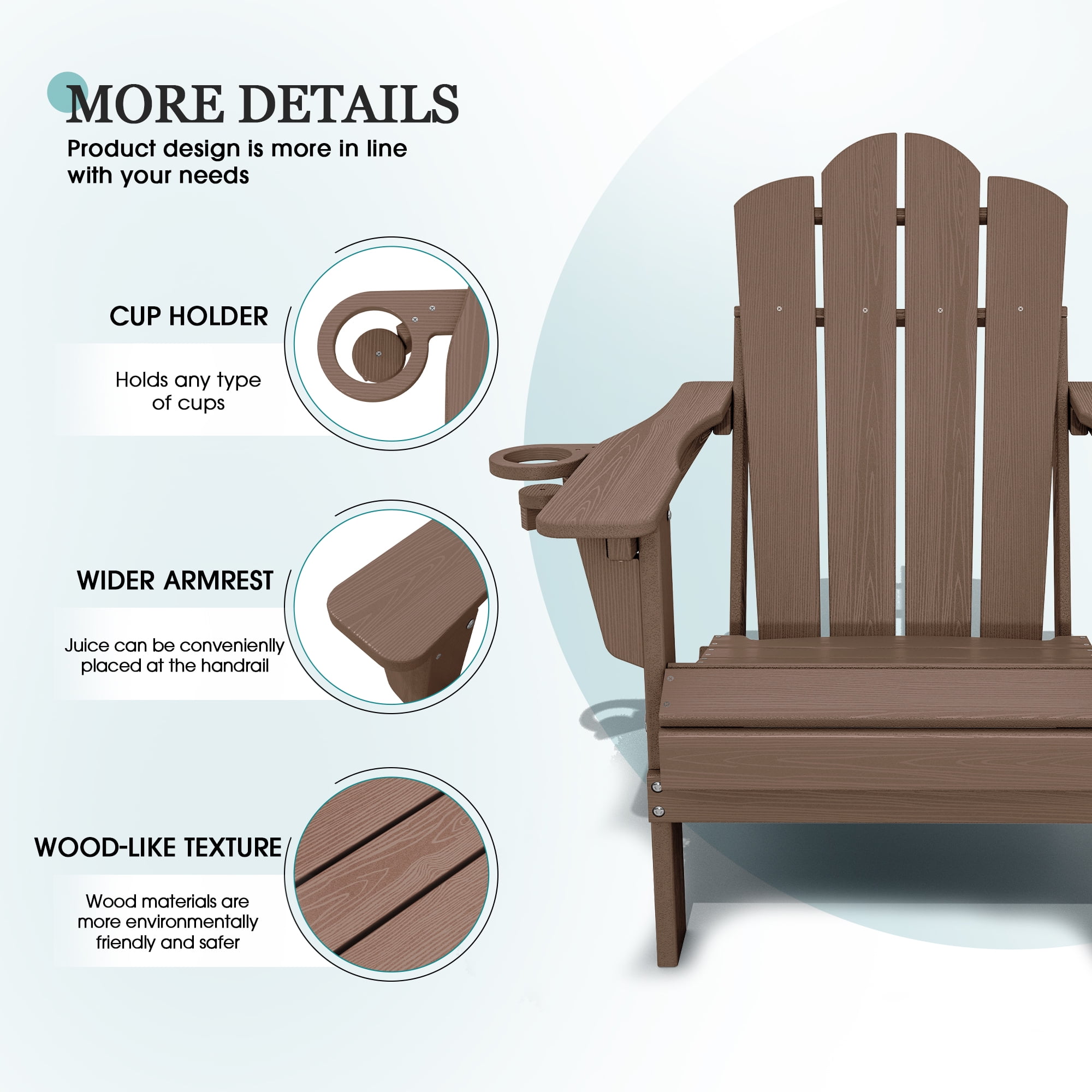 KINGYES Folding Adjustable Adirondack Chairs Set of 4, All Weather Use Reclining Adirondack Chair, HDPE Adirondack Outdoor Chair - Brown