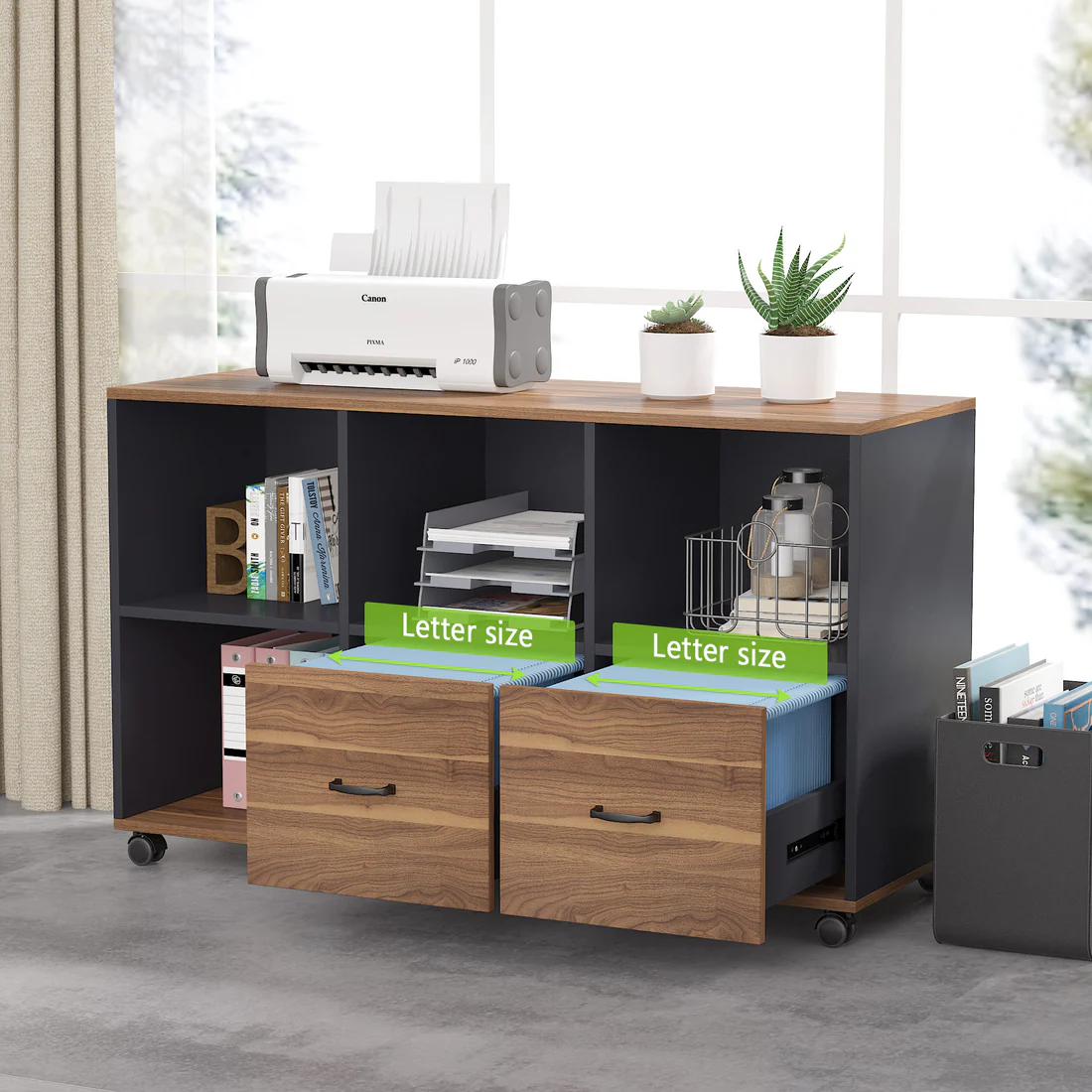 MAYEERTY L-Shaped Computer Desk, 55" / 63" Executive Desk and Mobile File Cabinet
