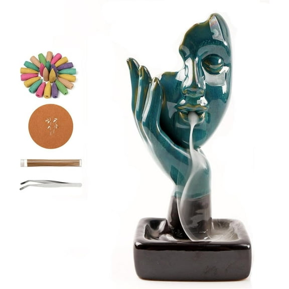 Thinking Statue Backflow Incense Holder Waterfall Burner, with 30 Incense Sticks,20 Backflow Incense Cones,1 Mat,1 Tweezers,1 Thinking Statues Aromatherapy Ornamental for Home Office Yoga…