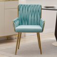 thumbnail image 2 of ABET Office Desk Chair No Wheels, Woven Velvet Vanity Chair with Back & Armrest, Comfy Upholstered Cute Gold Metal Legs Makeup Aesthetic Armchair for Girls & Women Bedroom, Nail Spa, Light Blue, 2 of 18