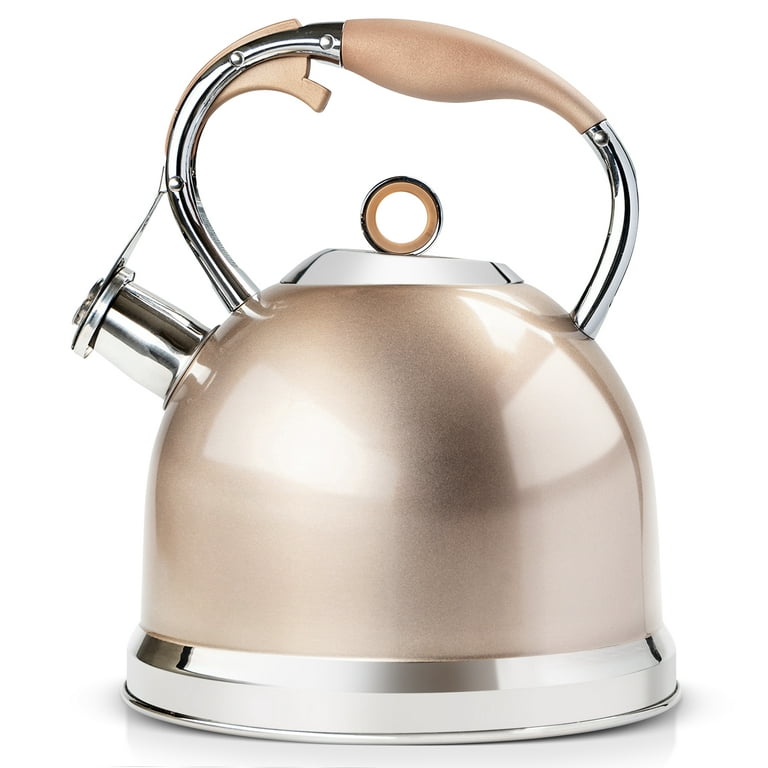 Elitra Whistling Kettle - Stainless Steel Tea Pot with Stay Cool Handle -  2.6 Qt / 2.5 Liter - Satin 