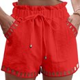 thumbnail image 5 of Riforla Ladies' Solid Color Thin Hollow Out Design Pocket Tight Waist Shorts for Women Red S, 5 of 9