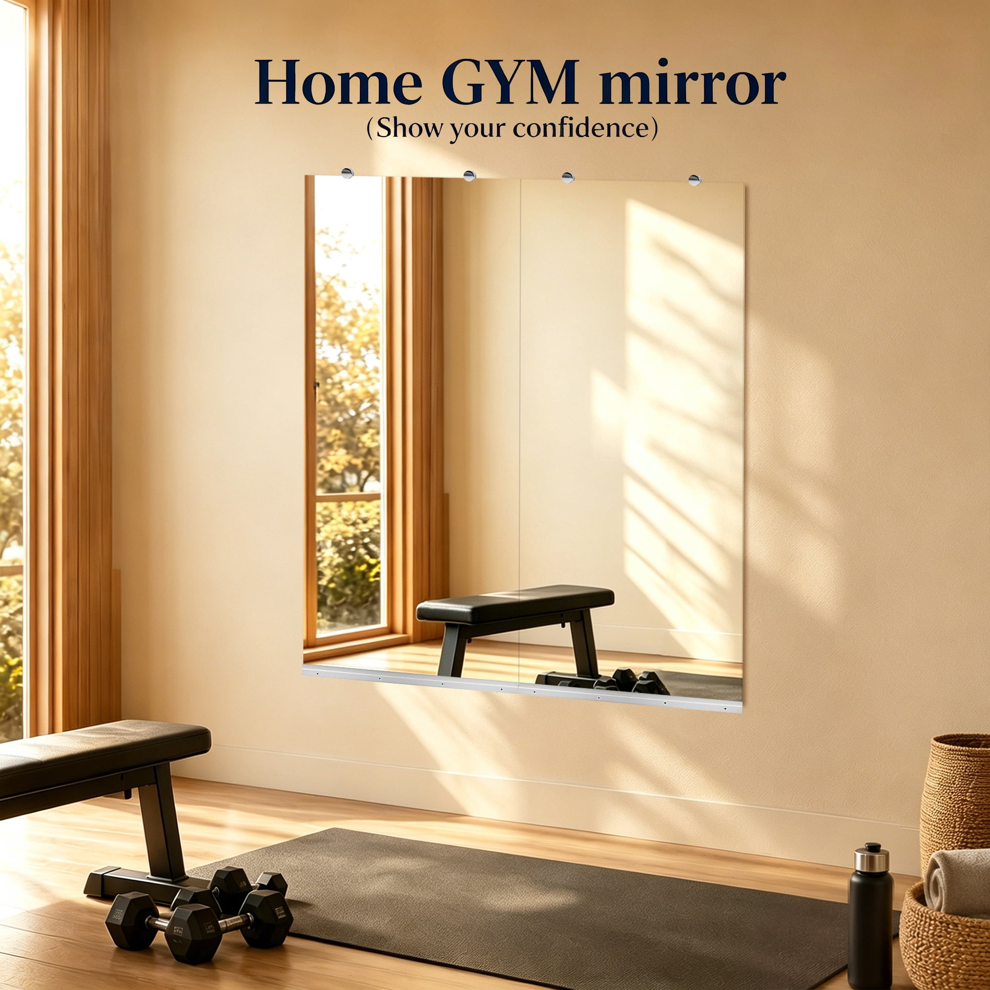 Leumius 24"x 48" 2Pcs GYM Mirror for Fitness Areas Yoga Rooms Dance Studios Bedrooms and Dressing Spaces