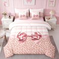 thumbnail image 2 of Erosebridal Leopard Satin Bow Ribbon Twin Bedding for Girls, Cheetah Animal Print Lace Bedding Comforter Set, Pink Reversible 7-Piece, 2 of 6
