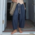 thumbnail image 3 of Lenpel Cotton Linen Cropped Pants for Women High Waist Wide Leg Ankle Trousers Summer Fall Casual Baggy Outfits with Pockets, 3 of 7