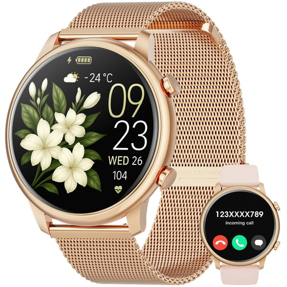 Mingdaln Smartwatch fits for Android and Iphone, 1.39-Inch fitness tracker with Bluetooth (Answer/Make Calls) for men and women, Alloy Gold