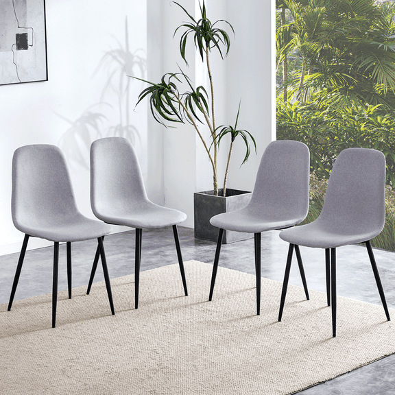 AFO Dining Chairs Set of 4, Fabric Upholstered Spoon Chair with Black Metal Legs Minimalist Scandinavian Style Kitchen Side Chair, Gray