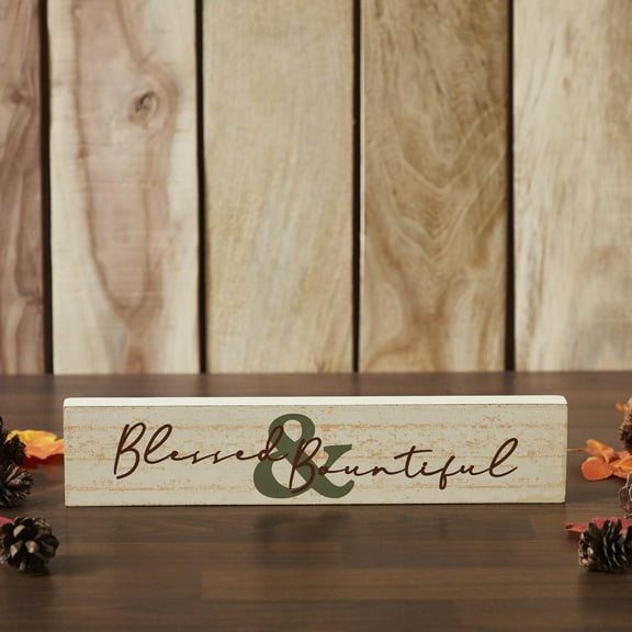 VHC Brands Blessed & Bountiful Cream Base MDF Sign 3x14, Holiday Decoration for Tabletop, Table Decor for Fall