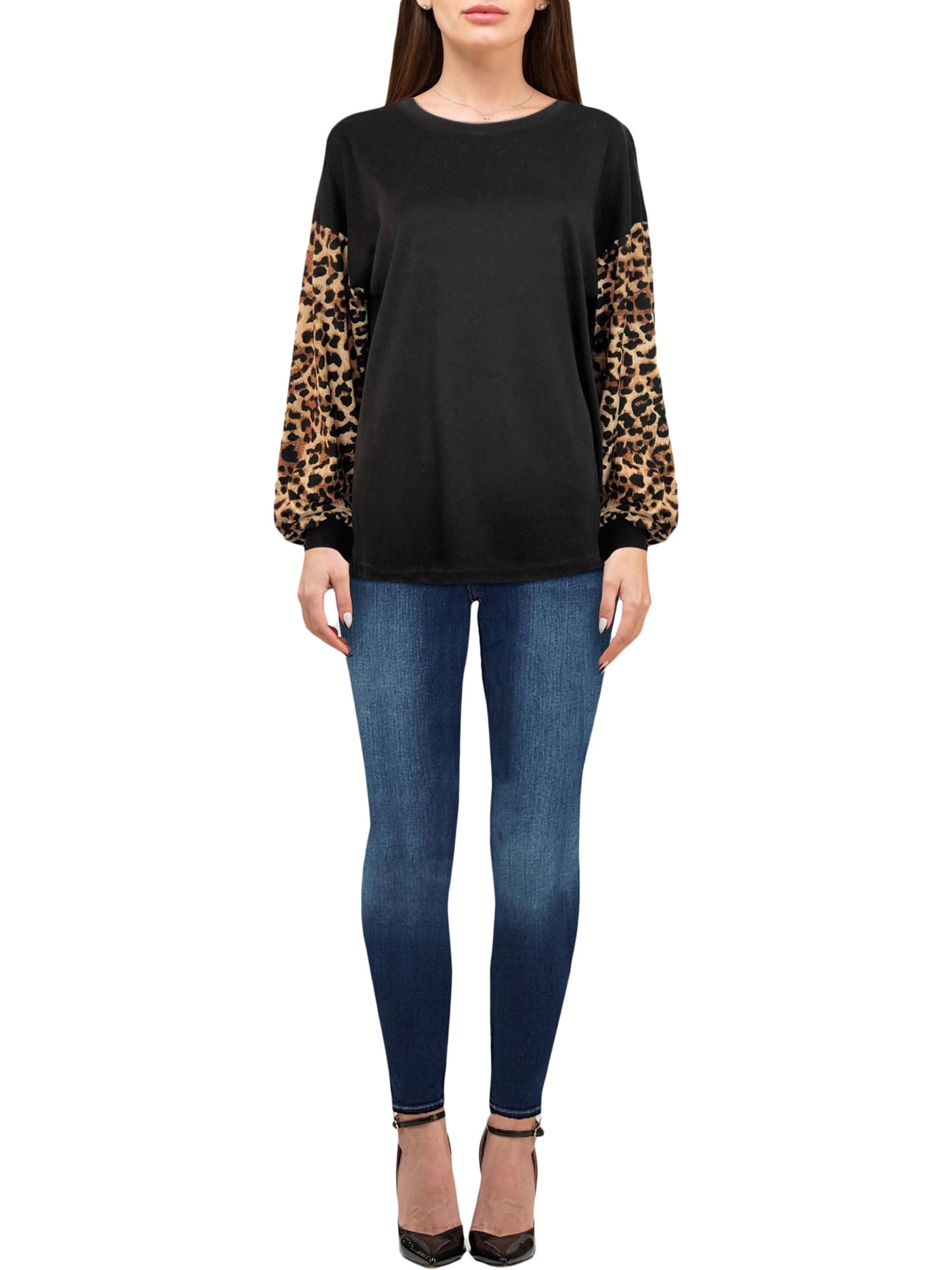 Sonja By Sonja Morgan Women's Jenna Leopard Sleeve Blouse