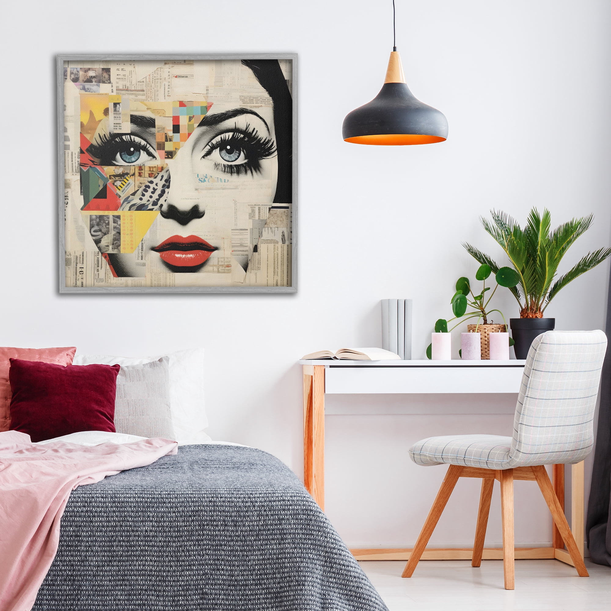 Stupell Industries Fashion Collage Pop Portrait Gray Framed Giclee Art, design by Creative Studio