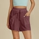 thumbnail image 3 of Pantalones Cortos de Piernas Anchas para Mujeres Lino de Color Sólido, Cintura Elástica Cómoda Longitud Regular, 3 of 8