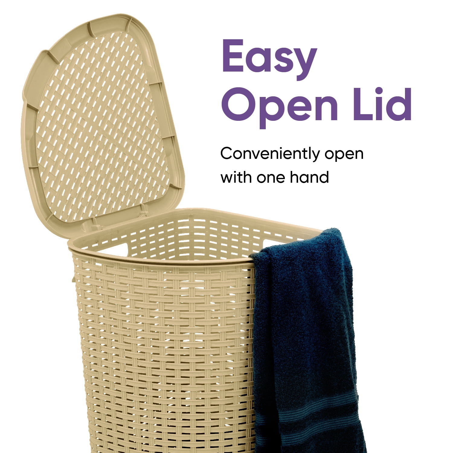 Superio 50L Wicker Plastic Corner Laundry Hamper with Lid - Beige (2 Pack)