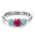 thumbnail image 3 of Gem Stone King 925 Sterling Silver Red Ruby and Blue Zircon Engagement Ring for Women | 1.55 Cttw | Round 5MM | Gemstone July Birthstone | Size 5, 3 of 6