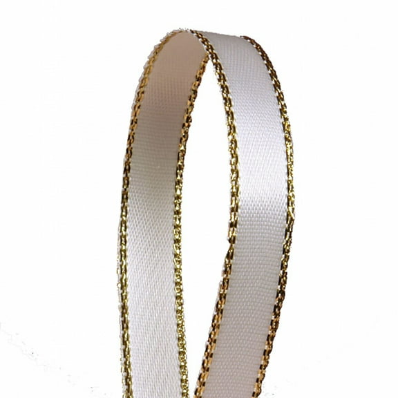metallic gold edge double face satin ribbon 1/4 inch wide 25 yard bolt-white