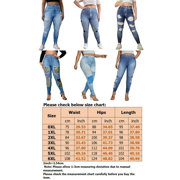 Sexy Dance Women Fake Jeans Tummy Control Plus Size Leggings High