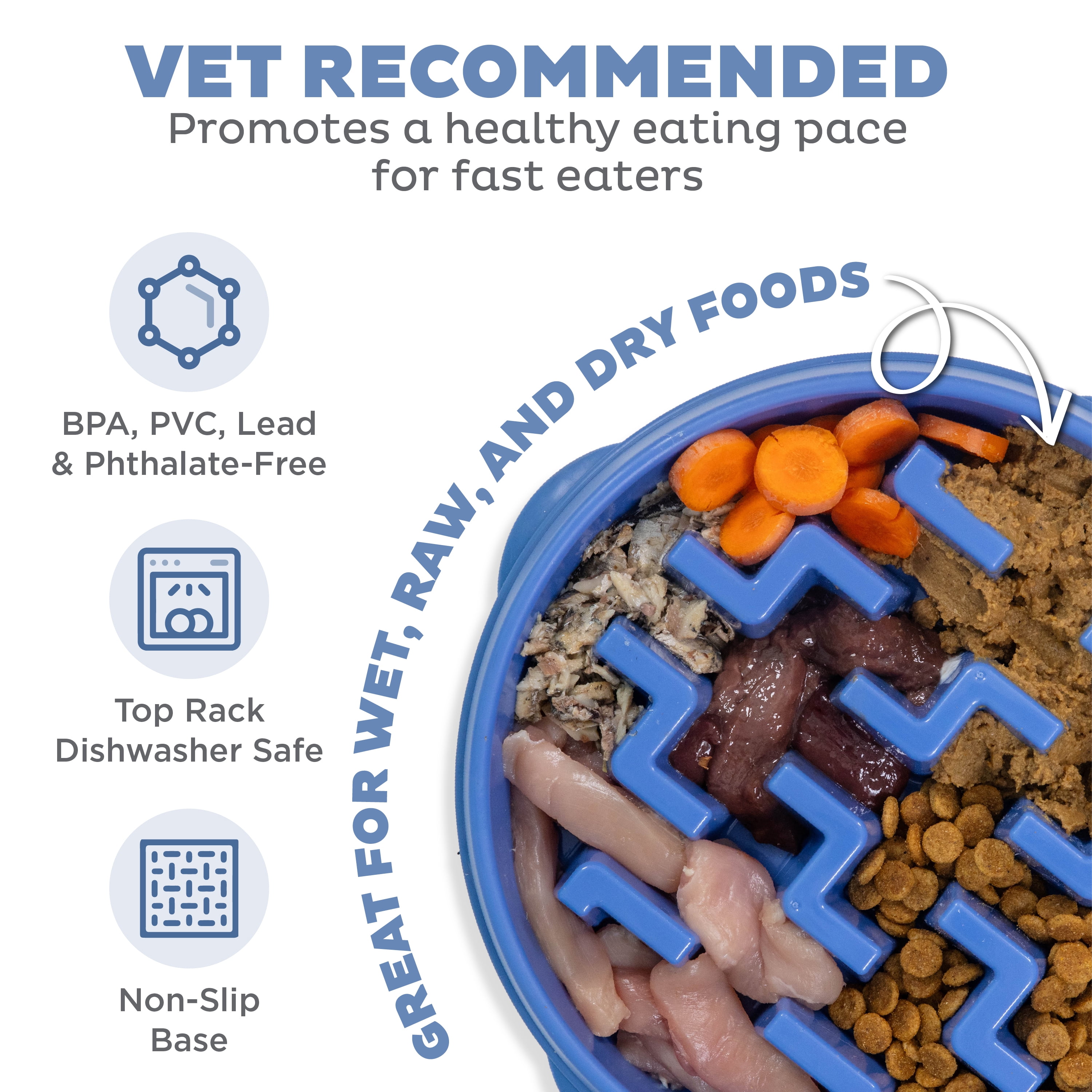 Outward Hound Fun Feeder Slo Bowl – Large 4‑Cup Capacity, Slow Feeding, Medium to Large Dogs, Non‑Slip, Blue, Notch Pattern