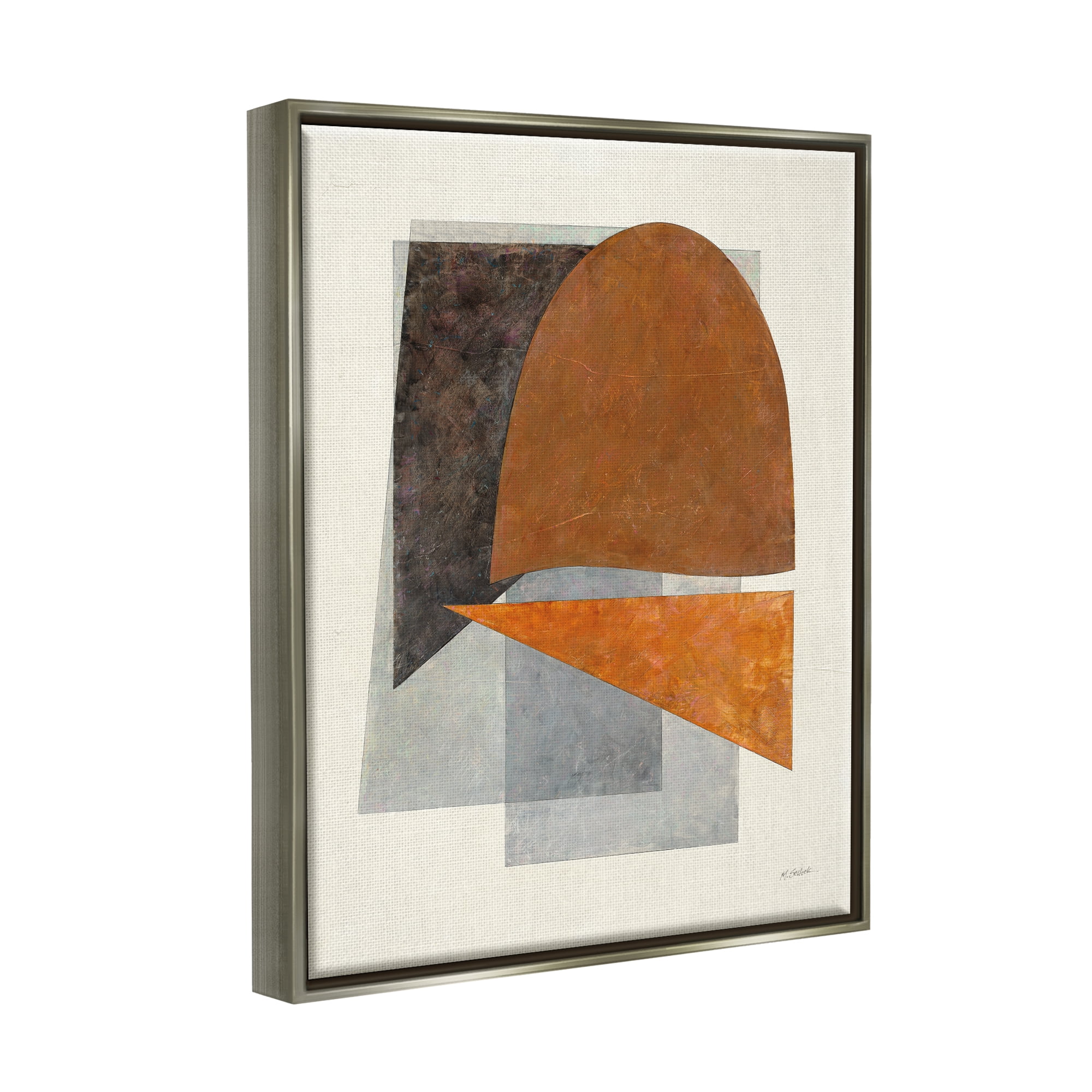 Stupell Industries Muted Geometric Abstraction Abstract Painting Gray Floater Framed Canvas Art Print Wall Art, 17 x 21