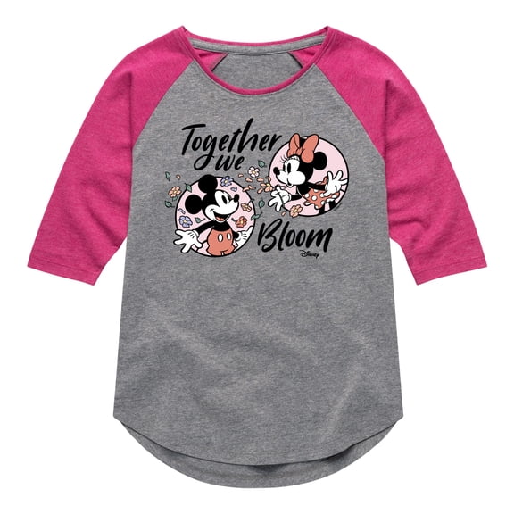 Disney - Mickey & Minnie - Together We Bloom - Toddler & Youth Girls Raglan Graphic T-Shirt
