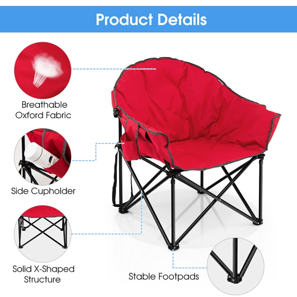 Aimee Lii Folding Camping Moon Padded Chair with Carrying Bag, Portable Chairs for Adults, Comfy Outdoor Chair, Red