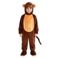 thumbnail image 4 of BMYJ Monkey Shaped Hooded Footed Jumpsuit with Curly Tail, Fun Animal Themed Outfit for Boys Girls, Plush Full Body Jumpsuit for Holiday Party Dress Up (Brown, 6-8 Years), 4 of 7