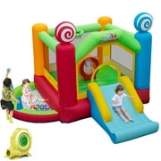 Topbuy Inflatable Bounce Castle Giant Candy Land Jumping House with Slide Ball Pit Basketball Hoop & 50 Ocean Balls