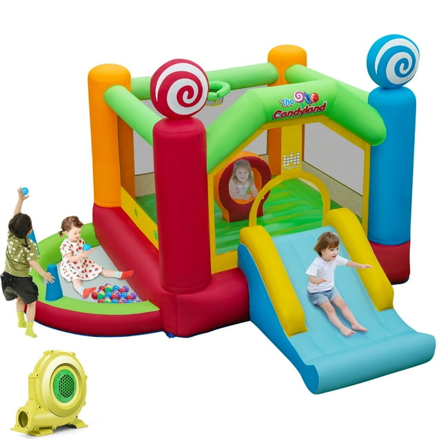 Patiojoy Inflatable Bounce Castle Giant Candy Land Jumping House with Slide Ball Pit Basketball Hoop & 50 Ocean Balls