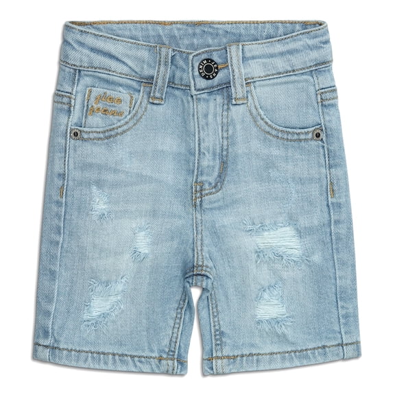 KIDSCOOL SPACE Baby Little Boys Summer Denim Shorts, Ripped Soft Elastic Band Inside Half Jean Pants,2-3 Years