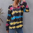 thumbnail image 2 of Sudadera con capucha para mujer Impresión de ondas de color Escote con cordón Diseño de cremallera Sudadera con capucha informal Negro M, 2 of 6