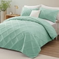 thumbnail image 3 of Exclusivo Mezcla Ultrasonic California King Quilt Set, 3-Piece Lightweight Bedspreads Modern Striped Coverlet, Mint Green, 3 of 7