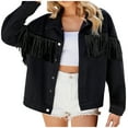thumbnail image 2 of Goodtrade8 Denim Womens Jackets Tassels Jean Jacket Long Sleeve Casual Solid Color Button Womens Tops, 2 of 7