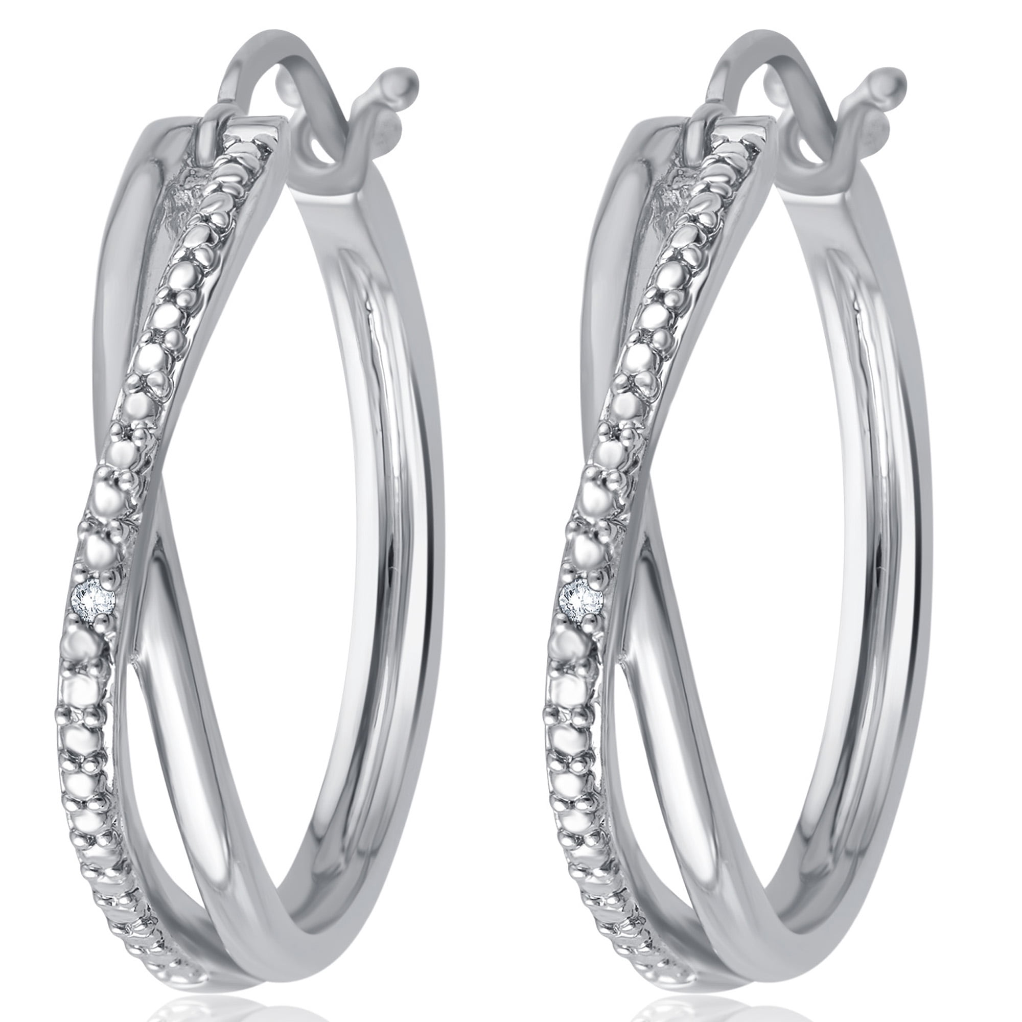 Arista Diamond Accent Women's Twisted Hoop Earring in Silver tone over Brass