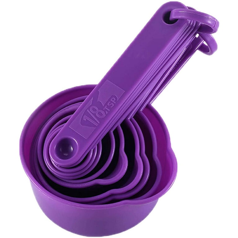 Nesting Measuring Cups and Spoons Set of 11, Fits in Spice Jars for Dry and  Liquid Ingredient (Purple)